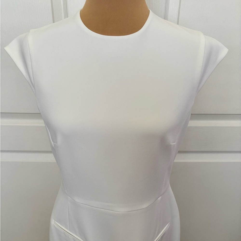 French Connection White Cap Sleeve Sheath Dress Size 8 | Elegant Minimalist NWOT - Picture 4 of 11